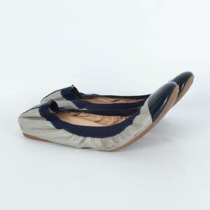 J. Crew Mila Ballet Flat Shoes Cap Toe‎ Gray Navy Womens Size 9